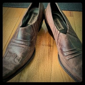 Brown leather cowboy booties